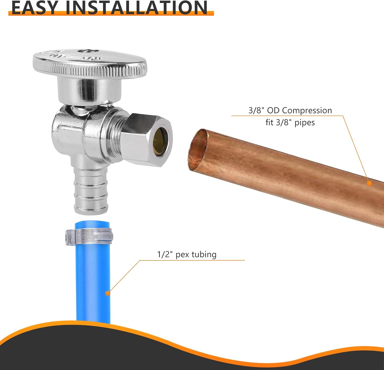 10-PCs HeSun Pex Angle Stop Valve, 1/2" Pex x 3/8" OD Compression Angl
