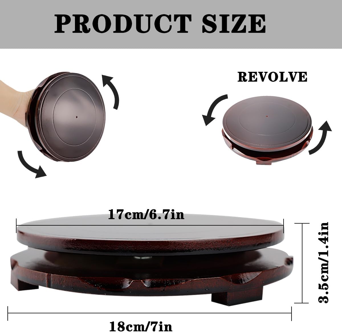 Wooden Display Stand Rotatable Circular Vase Stand Base Antique Jade Stand for Teapot Vase Plant Pedestal Table Home Decoration Household
