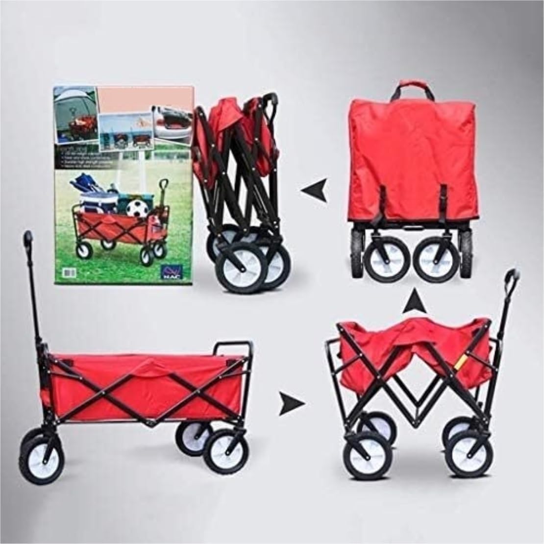 Wagon Cart Beach Wagon Garden Wagon Folding Portable Garden Trolley Cart with 4 Wheels Heavy Duty Wagon Shopping Cart for Outdoor Camping Beach Grocery Wagon Utility Wago