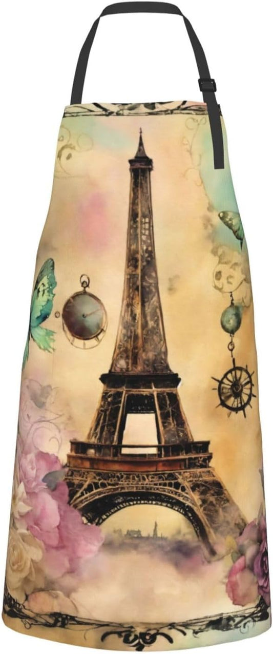 Paris Eiffel Tower print Waterproof chef's apron with pocket apron for kitchen cooking baking barbecue and gardening