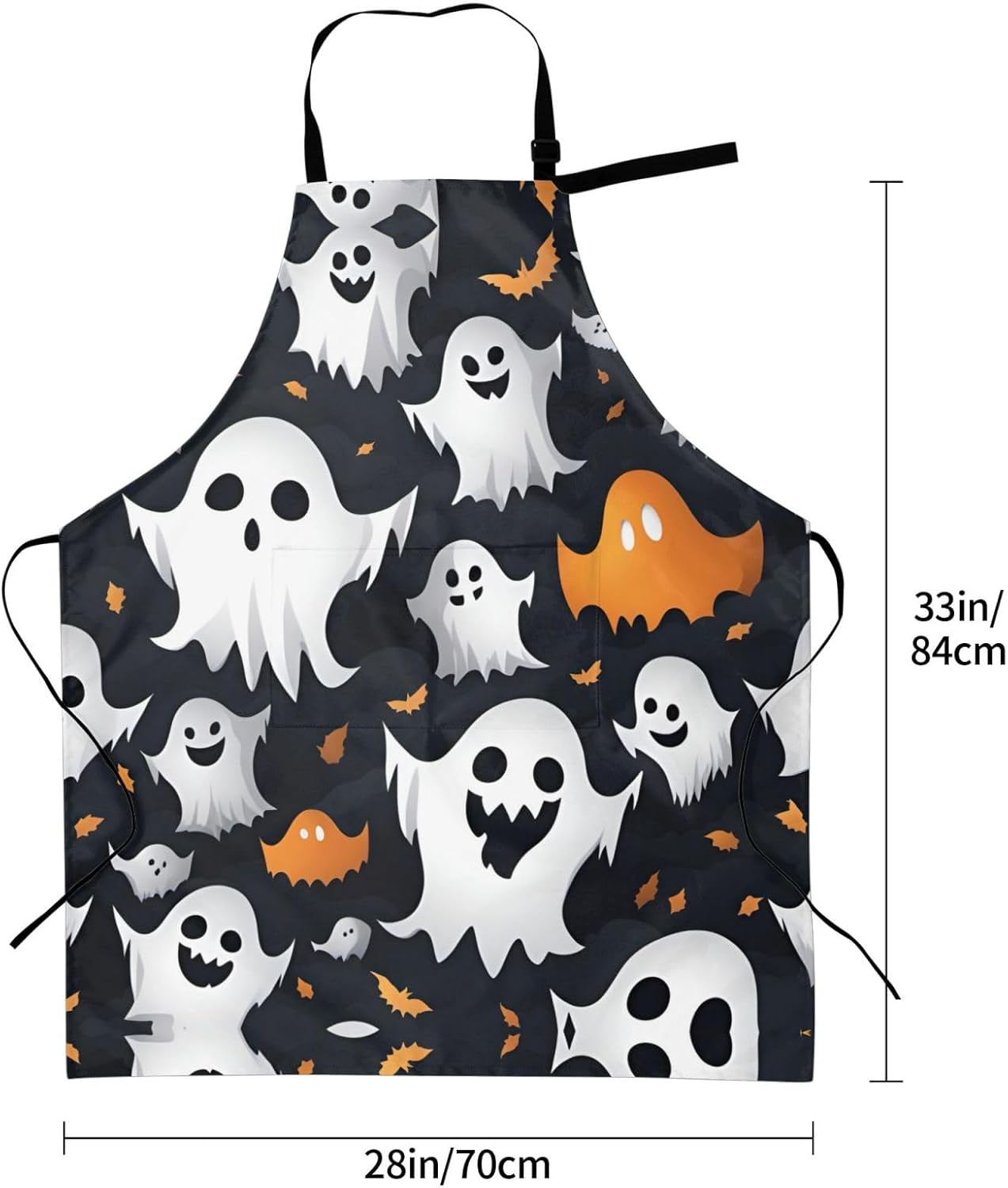 Cute White Ghost Halloween Pattern print Waterproof chef's apron with pocket apron for kitchen cooking baking barbecue and gardening