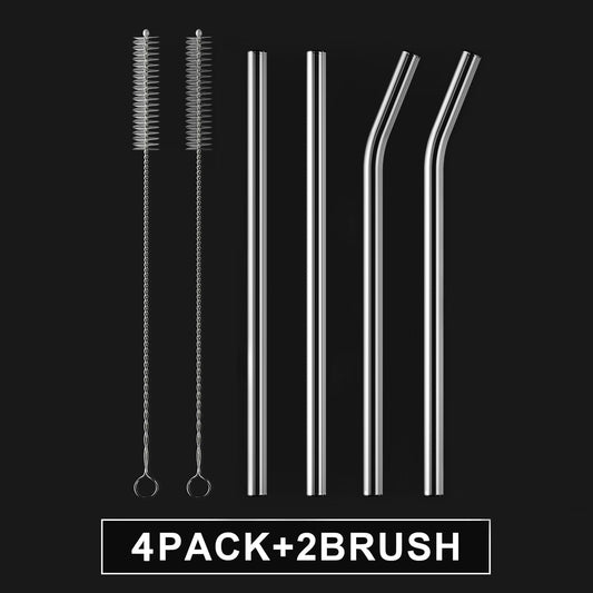4-Pack Reusable Glass Straw, Size 8.5''x10 MM,Including 2 Straight and 2 Bent with 2 Cleaning Brush- Perfect For Smoothies, Tea, Juice