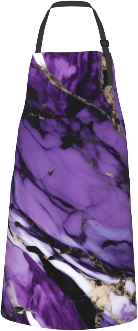 YANYU marble purple Print 28x33 In Kitchen Apron Stylish Chef Apron with Pockets for Cooking Baking Painting