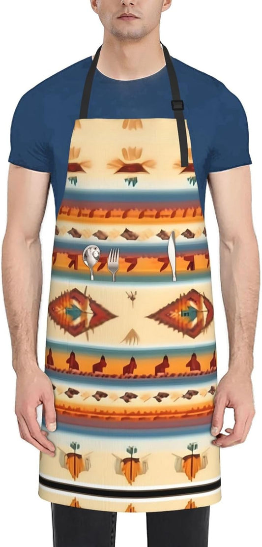 Native American print Waterproof apron with pocket adjustable cooking apron for adult kitchen bibs to bake