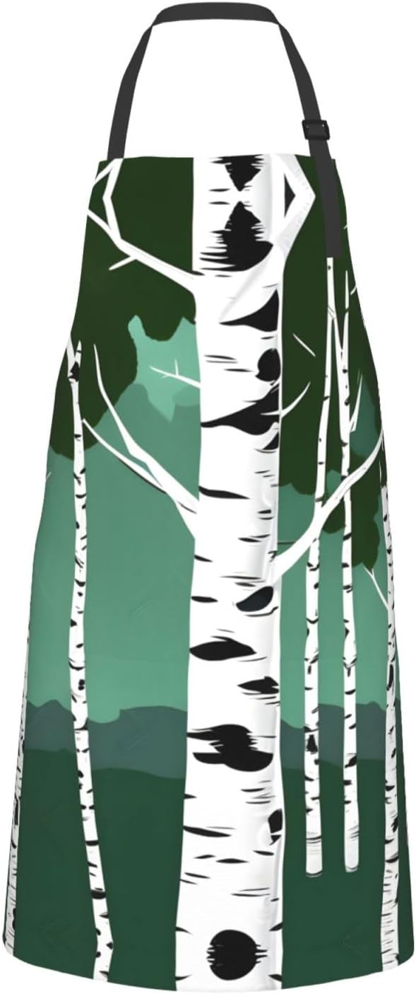 Birch Trees Print 28x33 In Adult Kitchen Apron with Pockets Versatile Chef Smock for Cooking Baking