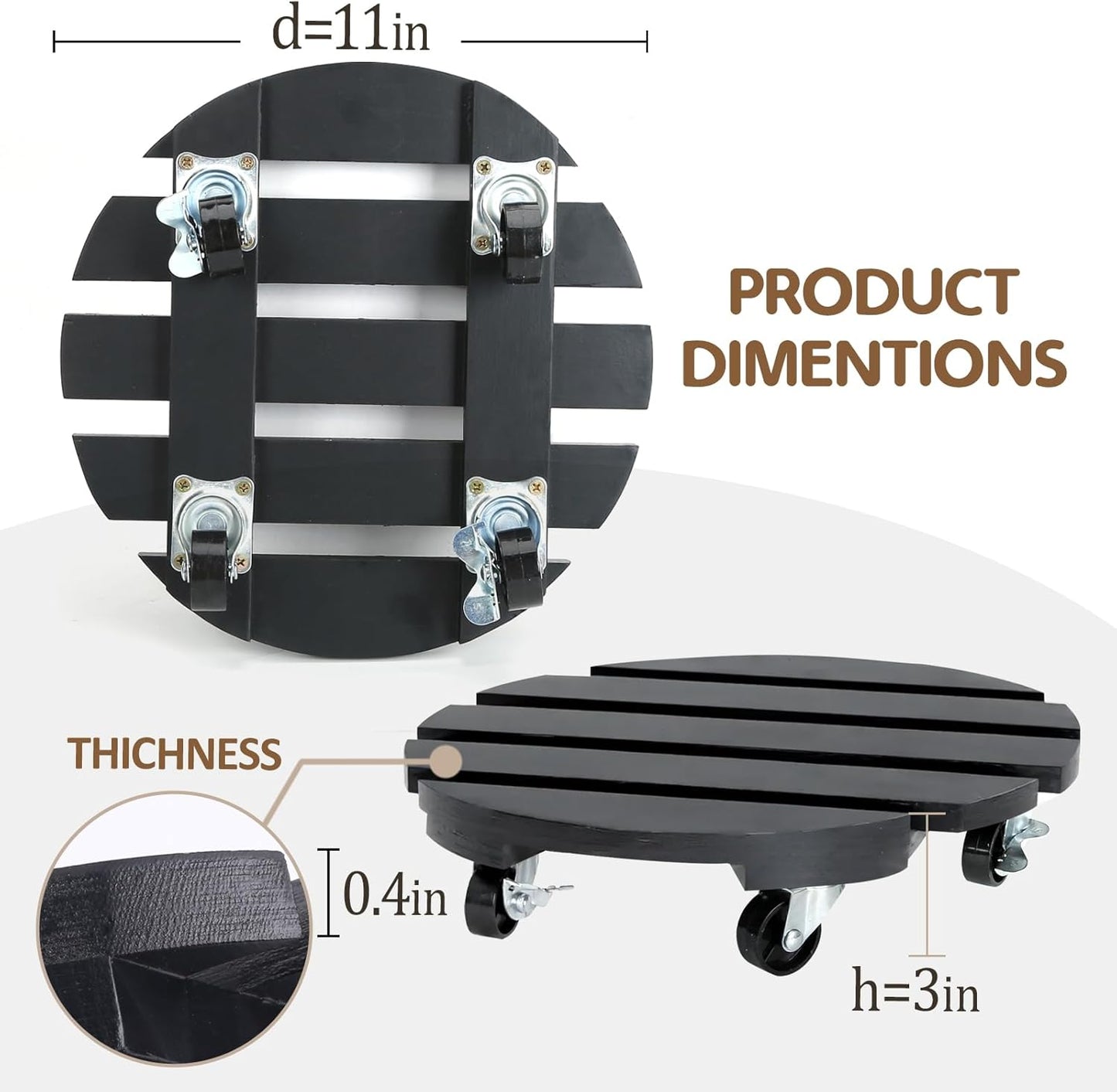 2 Pack Plant Stand with Wheels, Plant Caddies with 360° Lockable Smoot
