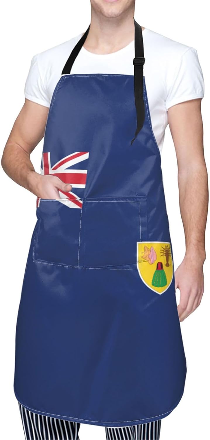 Flag of the Turks and Caicos Islands print Waterproof chef's apron with pocket apron for kitchen cooking baking barbecue and gardening