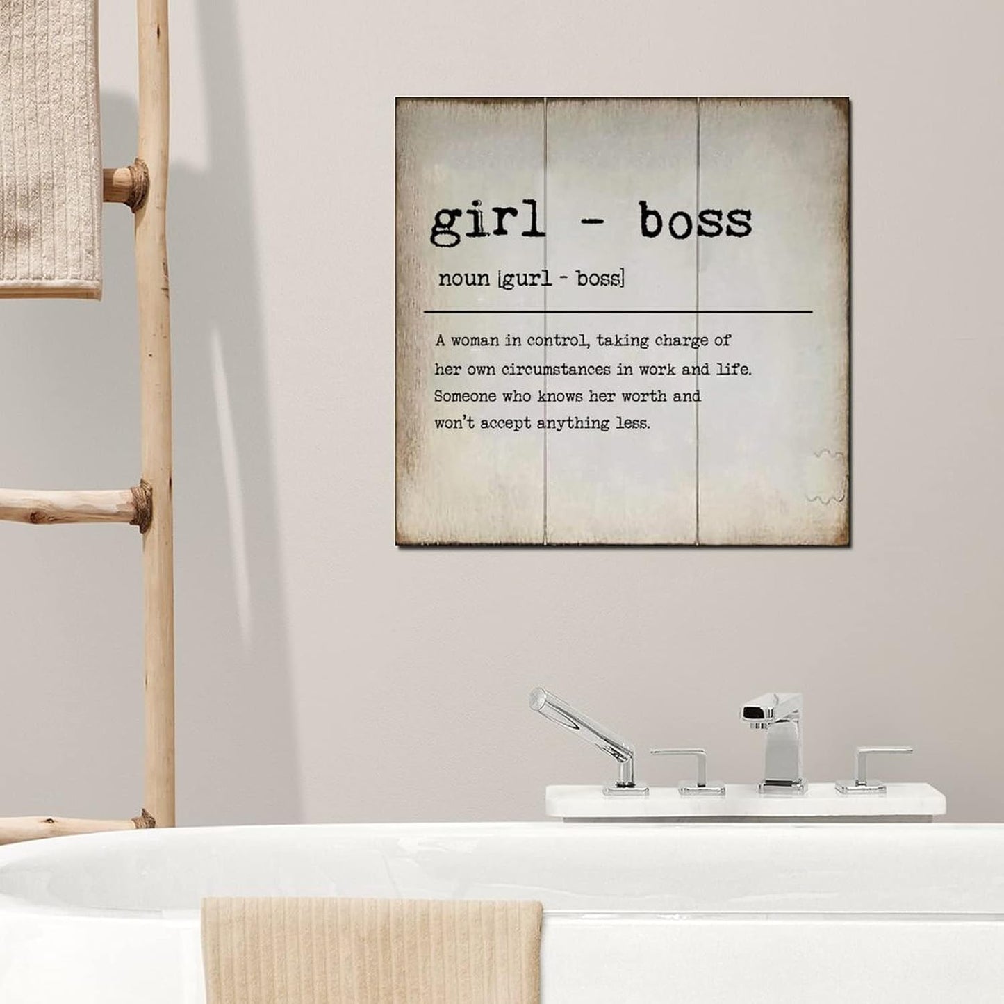 LITTLEGROVE SEEDS Vintage Wood Sign Girl - Boss Definition Typography Wooden Signs Girl - Boss Wall Decorations for Living Room Rustic Wall Art for Home Man Cave Gate Garden Bars Cafes 16x16in