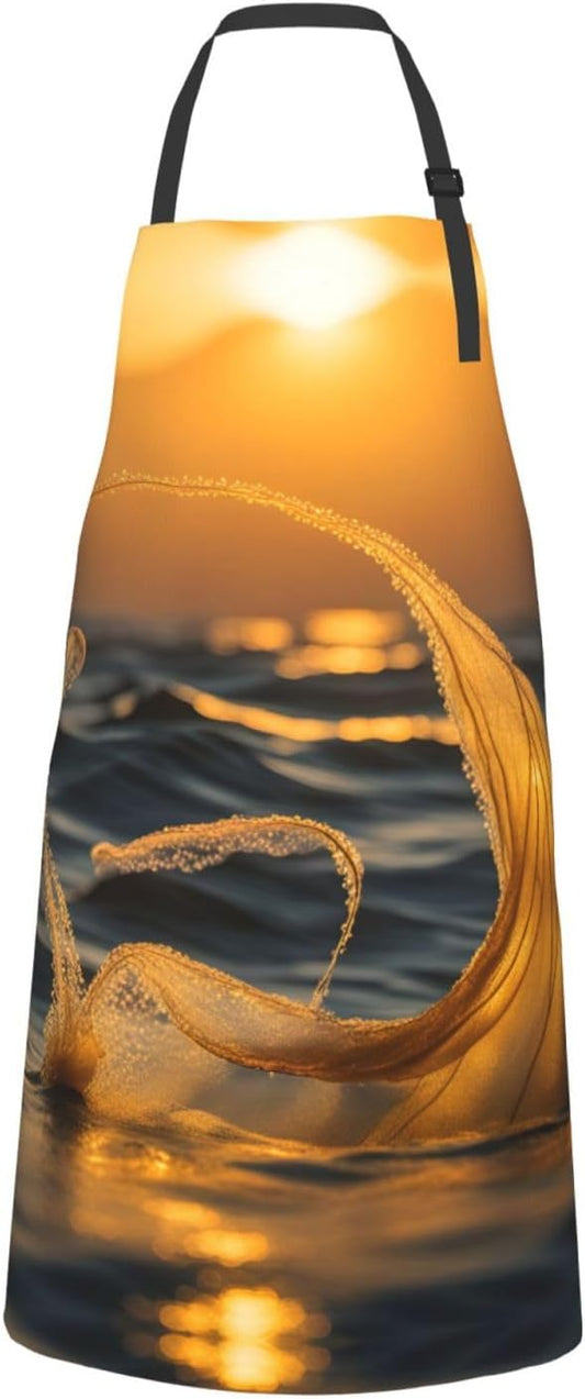 Mermaid Tail print Waterproof chef's apron with pocket apron for kitchen cooking baking barbecue and gardening