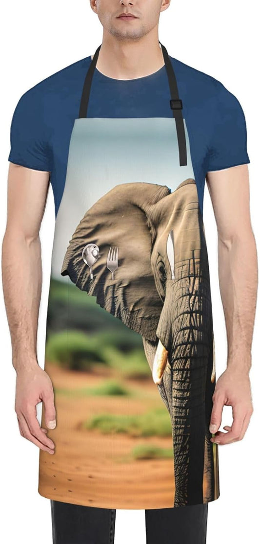 African Elephant print Waterproof chef's apron with pocket apron for kitchen cooking baking barbecue and gardening