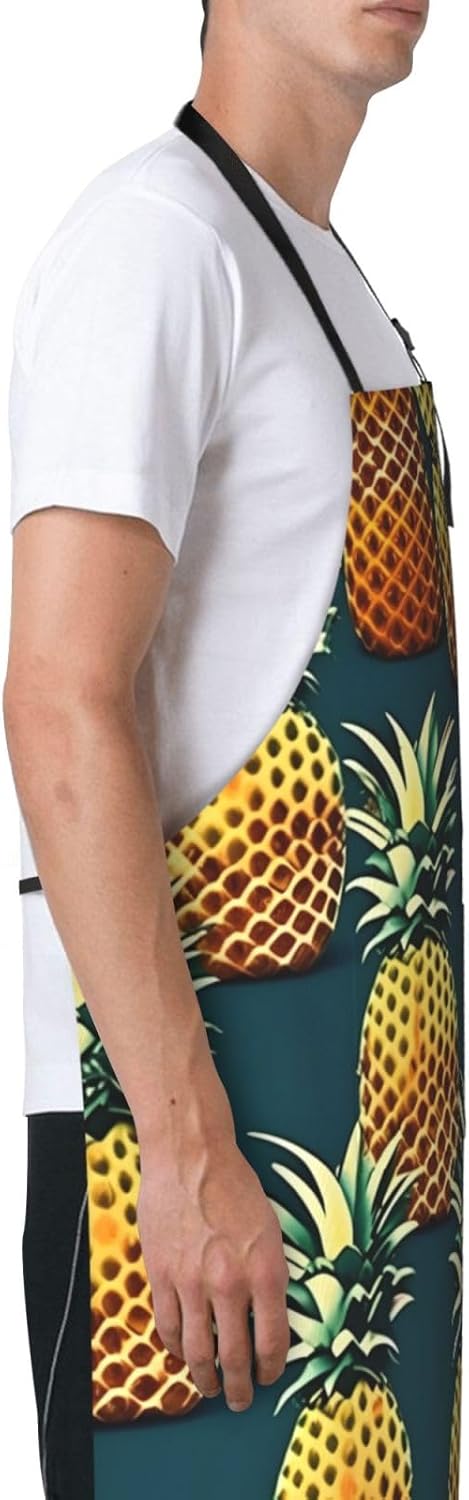 Retro Pineapple print Waterproof chef's apron with pocket apron for kitchen cooking baking barbecue and gardening