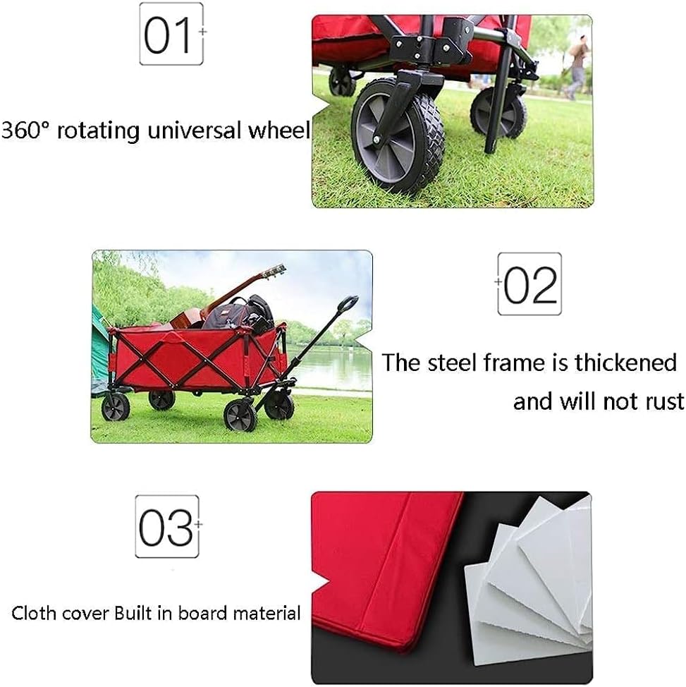 Handcart, Portable Folding Trolley Garden Cart Multi-Function Shopping Cart Household Outdoor Camping Beach Supermarket Fishing 4 Wheels Pull Truck Small Hauling Car
