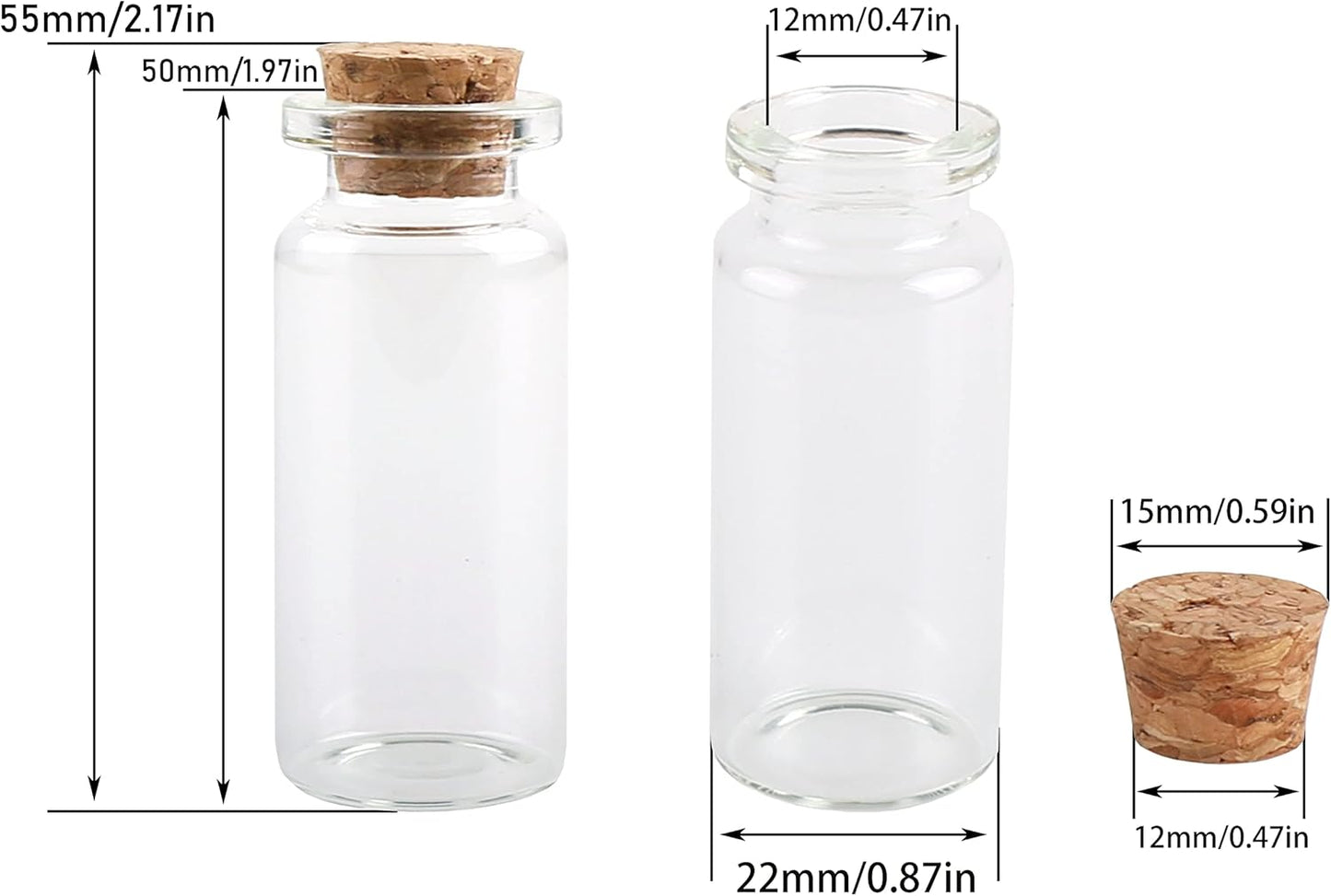 MaxMau 24PCS 10ml Glass Bottles Mini Vials with Cork Stoppers for DIY Decoration and Wedding Party Favors