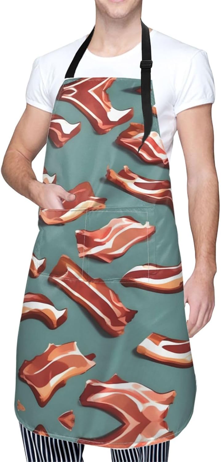 Streaky Bacon Pattern print Waterproof apron with pocket adjustable cooking apron for adult kitchen bibs to bake