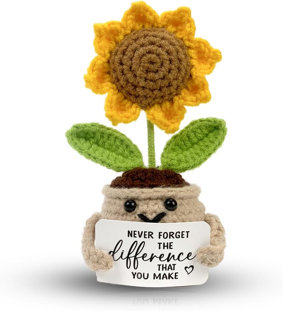 Mini Positive Crochet Sunflower Mothers Day for Mom, Cute Birthday Gifts for Women, Thank You Gifts for Teacher, Coworker, Friends and Sunflower Decor