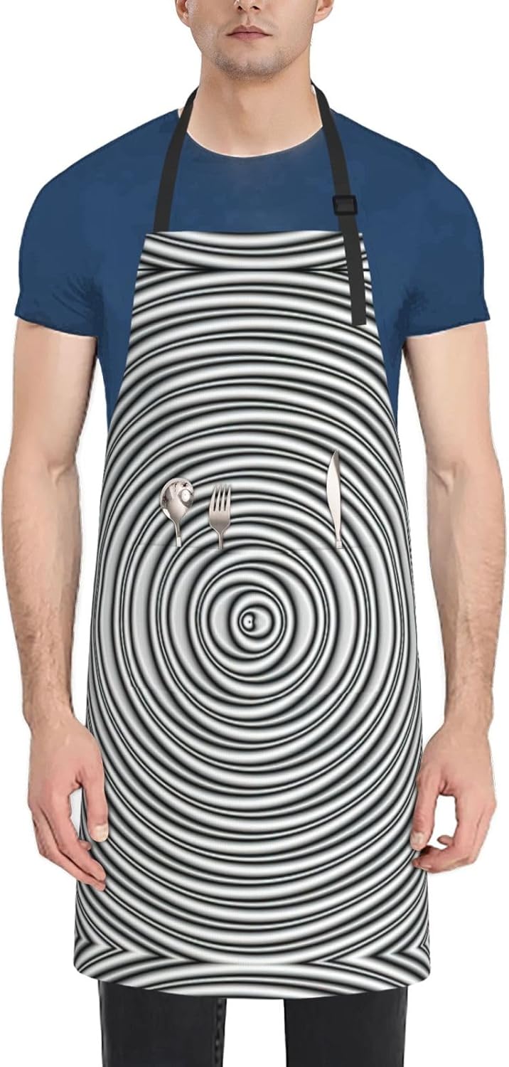 Optical Spin Illusion Print Laundry apron 28x33 In Waterproof Kitchen Apron with Pockets for Cooking Baking