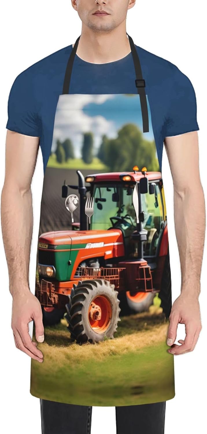 Company Farm Tractors Print Laundry apron 28x33 In Waterproof Kitchen Apron with Pockets for Cooking Baking