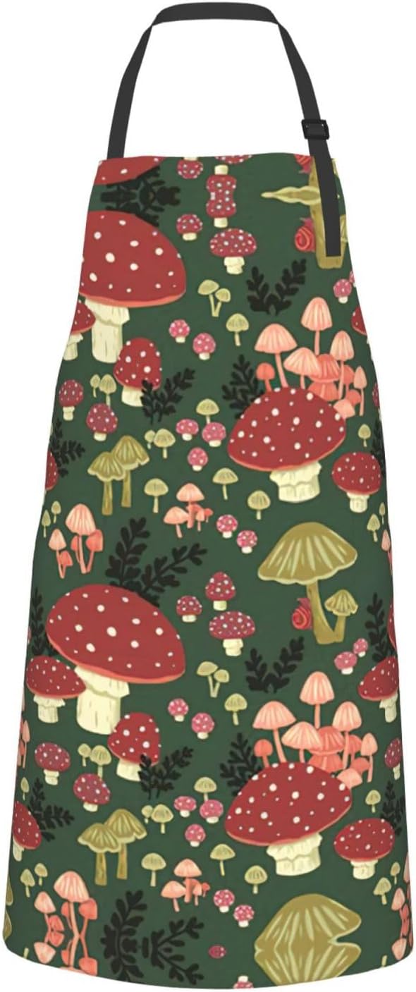 Bright Mushrooms Art print Waterproof apron with pocket adjustable coo
