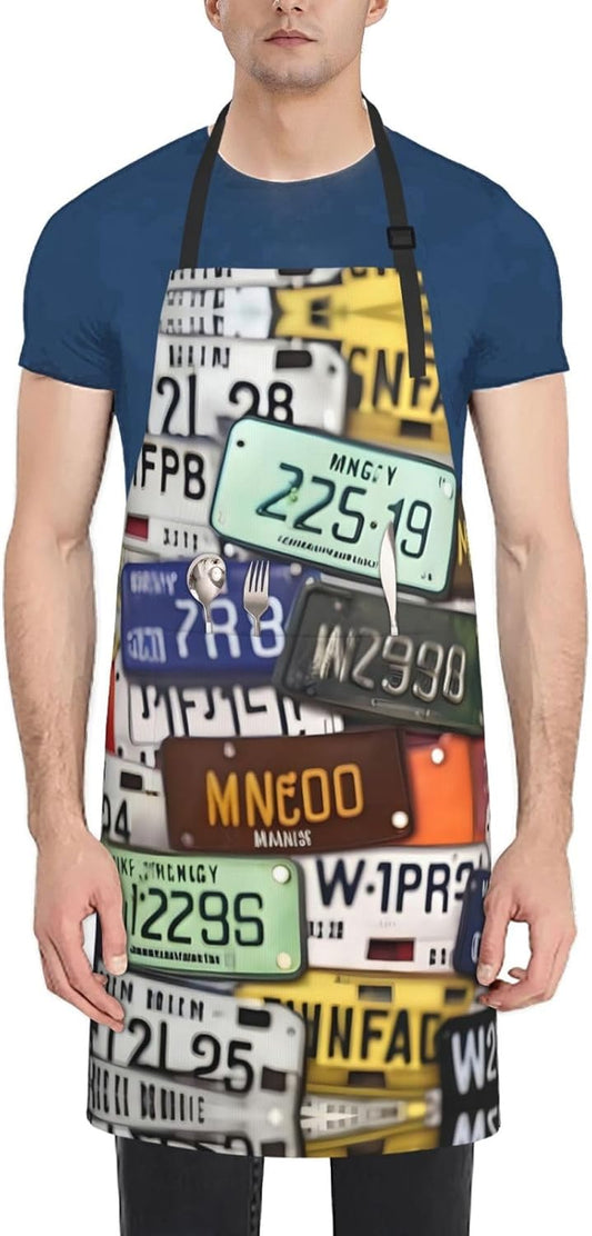 License Plate print Waterproof apron with pocket adjustable cooking apron for adult kitchen bibs to bake