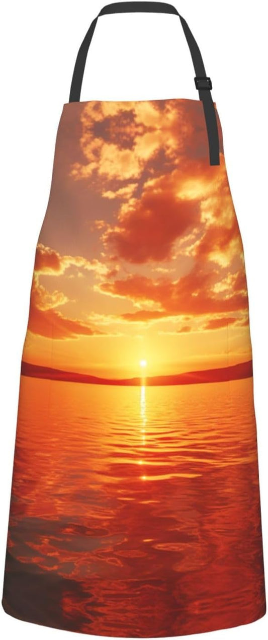 Golden Sunflower print Waterproof apron with pocket adjustable cooking apron for adult kitchen bibs to bake