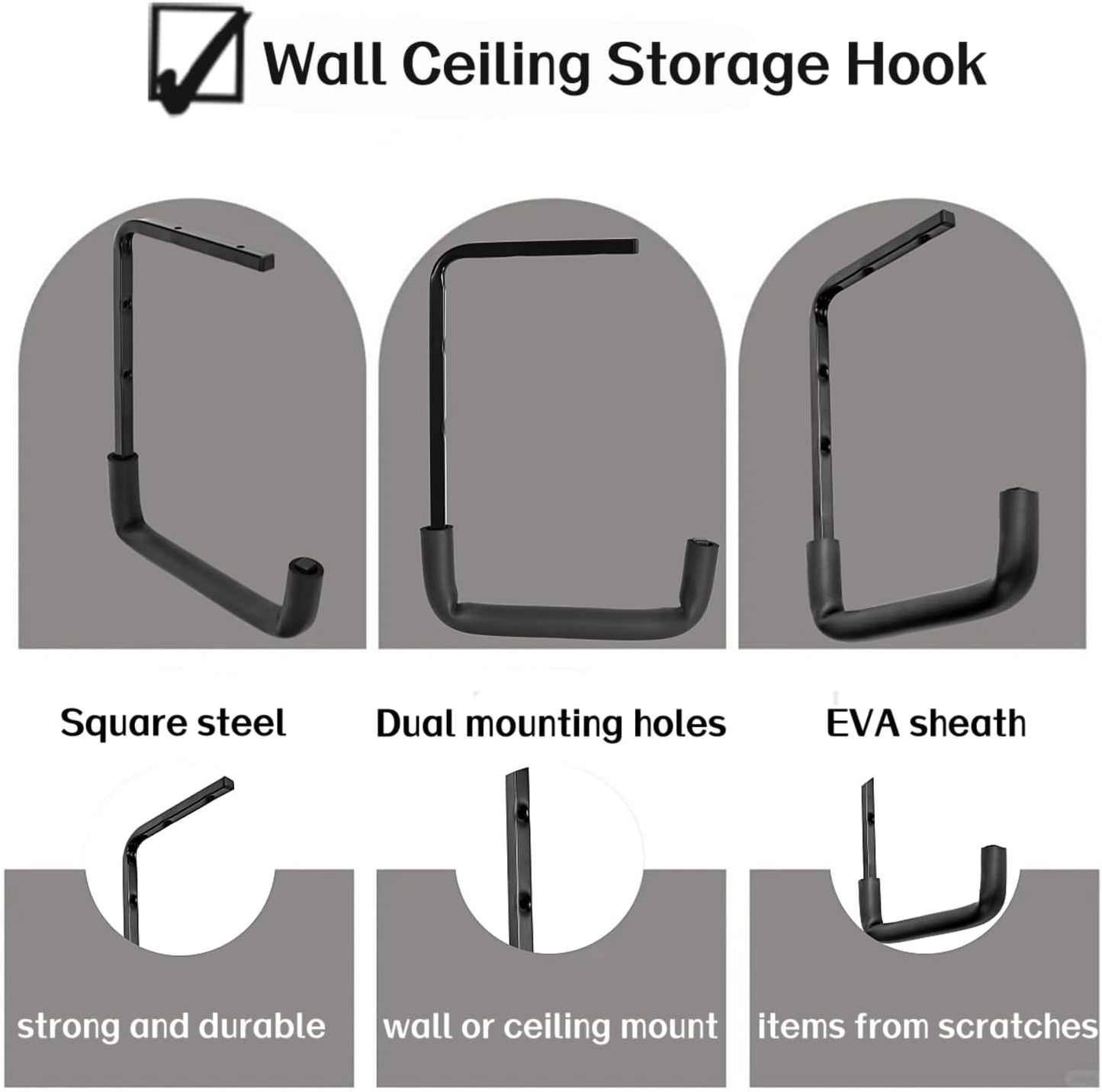 6pcs Overhead Garage Storage Rack, tility Ladder Hangers, Ceiling Mounted Garage Hooks for Lumber Bike Tools(9.45 x 12.6 Inch)