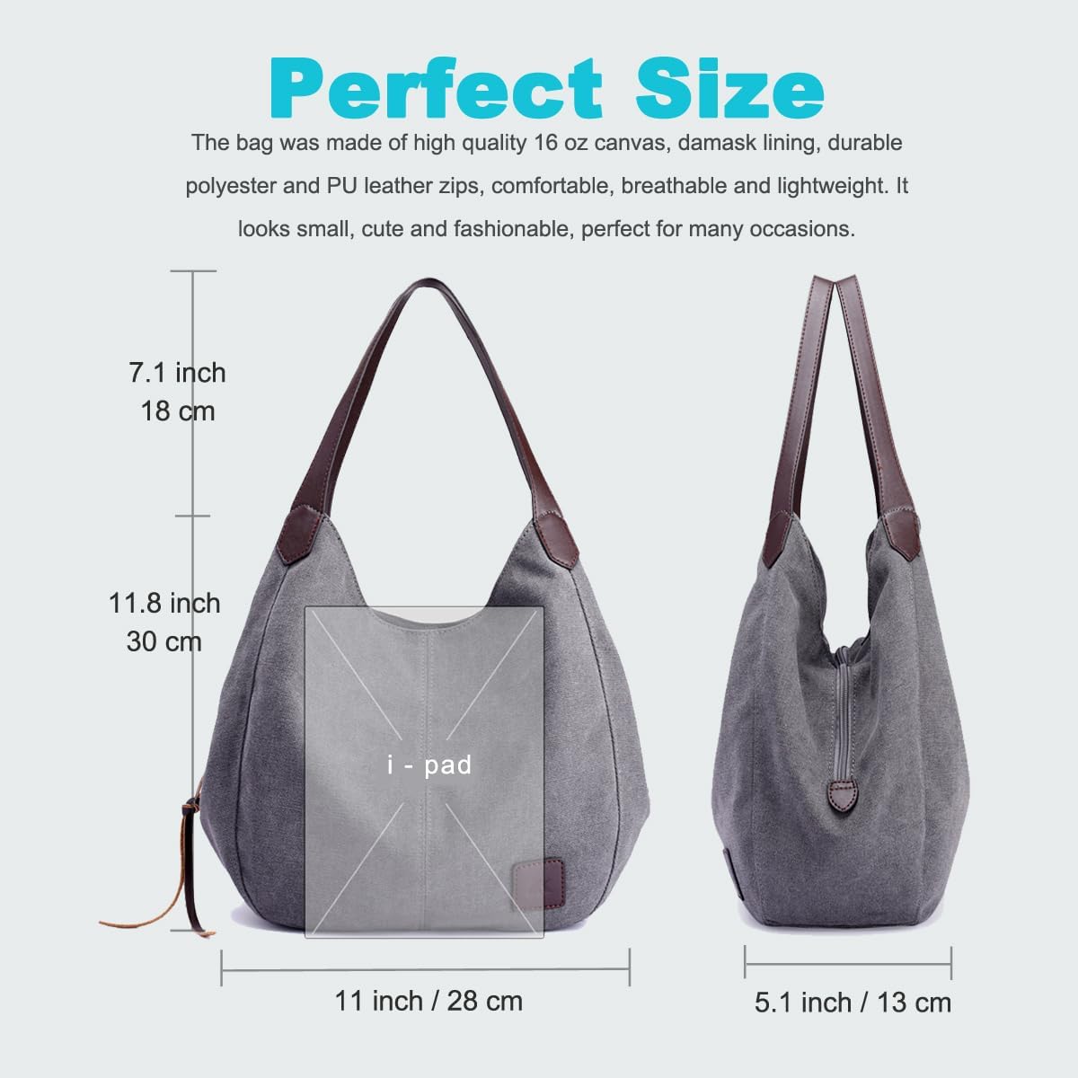 DOURR Women's Multi-pocket Shoulder Bag Fashion Cotton Canvas Handbag 