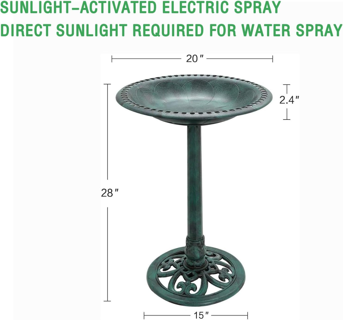 KKY 28 Inch Bird Bath Outdoor Garden Resin Lightweight Retro Courtyard Art Green Color