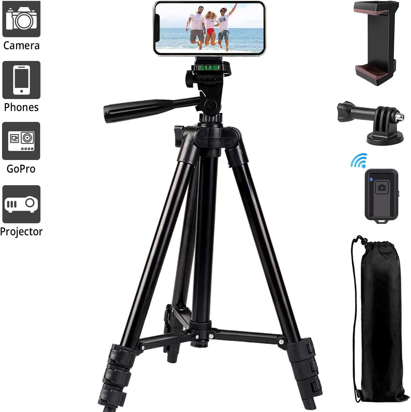 Phone Tripod, LINKCOOL 42 inches Portable Adjustable Cell Phone Tripod Stand with Phone Mount & Wireless Control Remote for iPhone/Android Smartphone - Black
