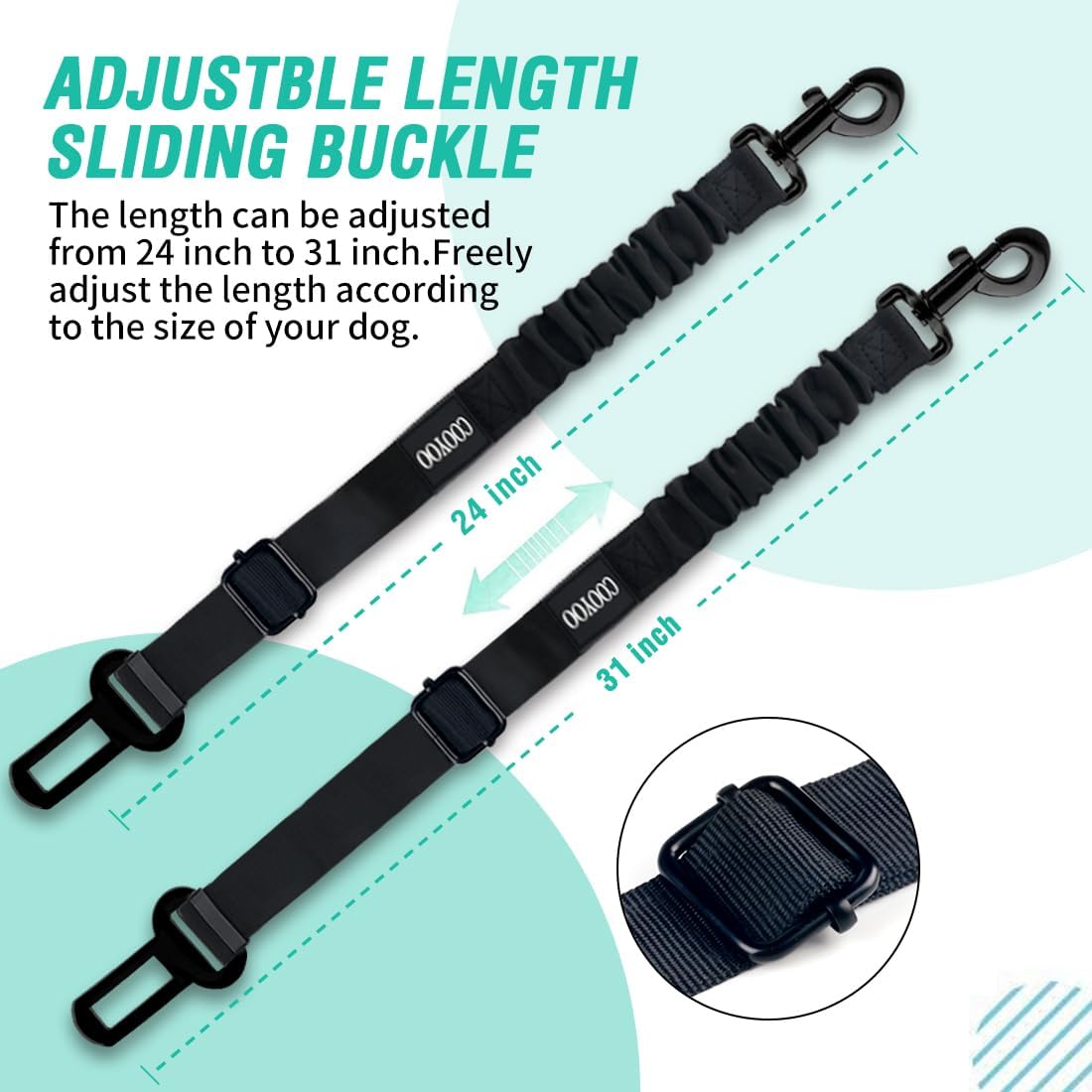 COOYOO Dog Seat Belt, Durability Retractable Dog Car Harness Adjustabl