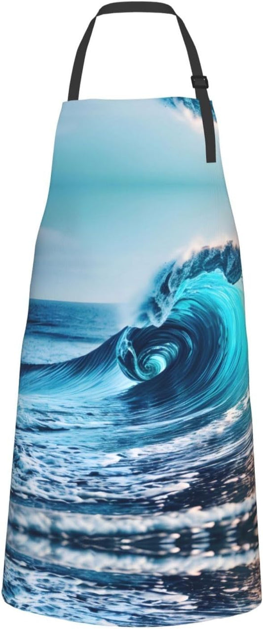 Ocean Sea Wave Print Laundry apron 28x33 In Waterproof Kitchen Apron w