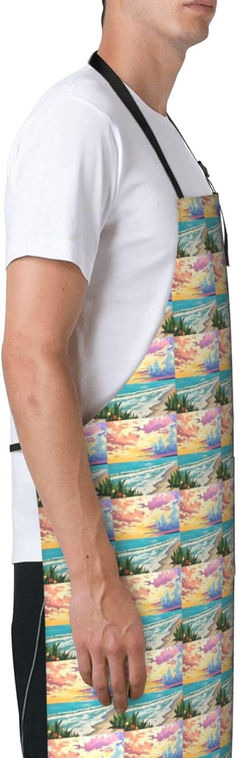 YANYU Palm Tree Sunset Print 28x33 In Kitchen Apron Stylish Chef Apron