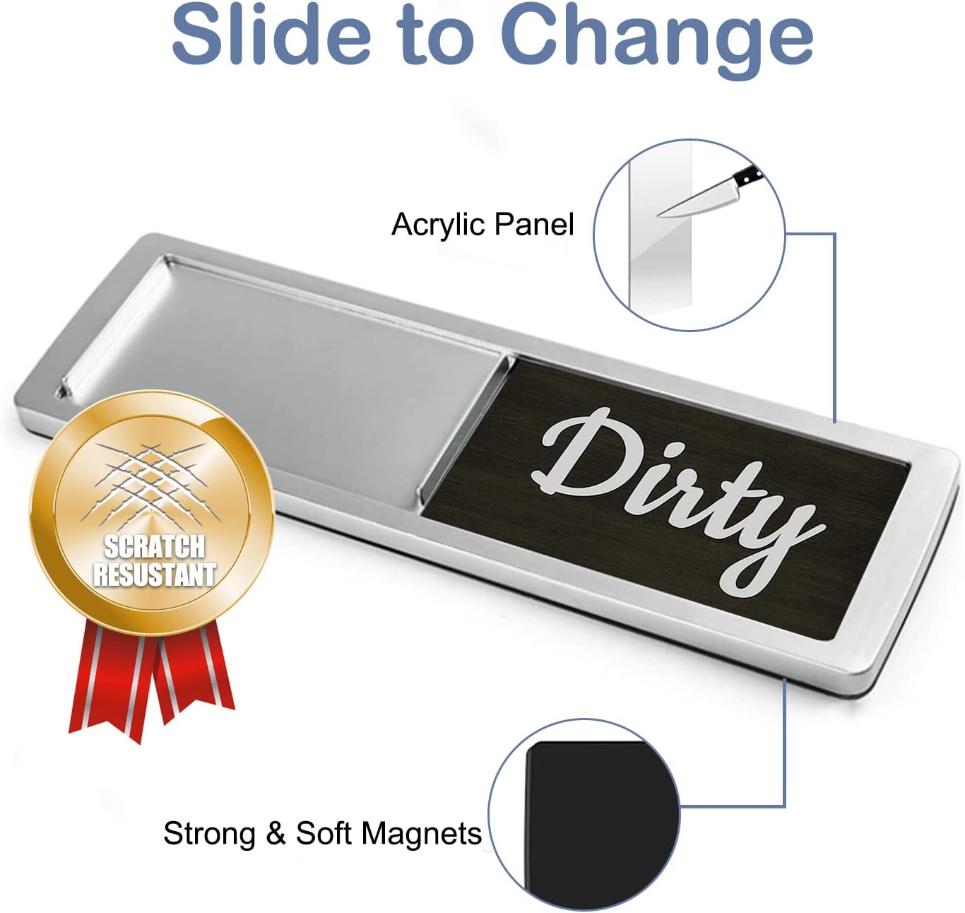 Oxepleus Dishwasher Magnet Clean Dirty Sign, Farmhouse Rustic Wood Design Black and White Non-Scratch/Easy to Read & Slide/Strong Magnetism Kitchen Storage and Decoration Accessories (A-Silver)