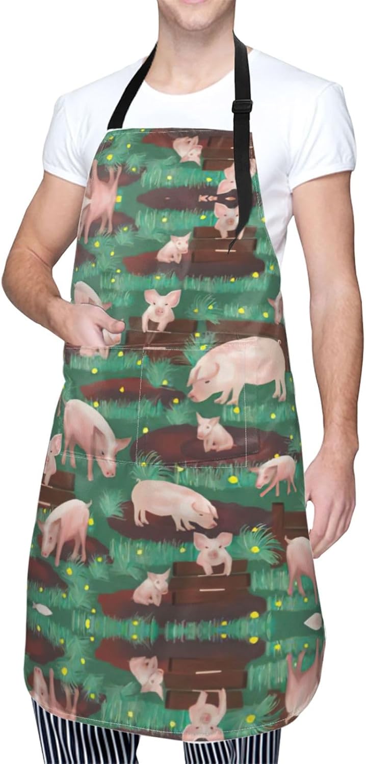 Pigs in Farm Print Laundry apron 28x33 In Waterproof Kitchen Apron wit
