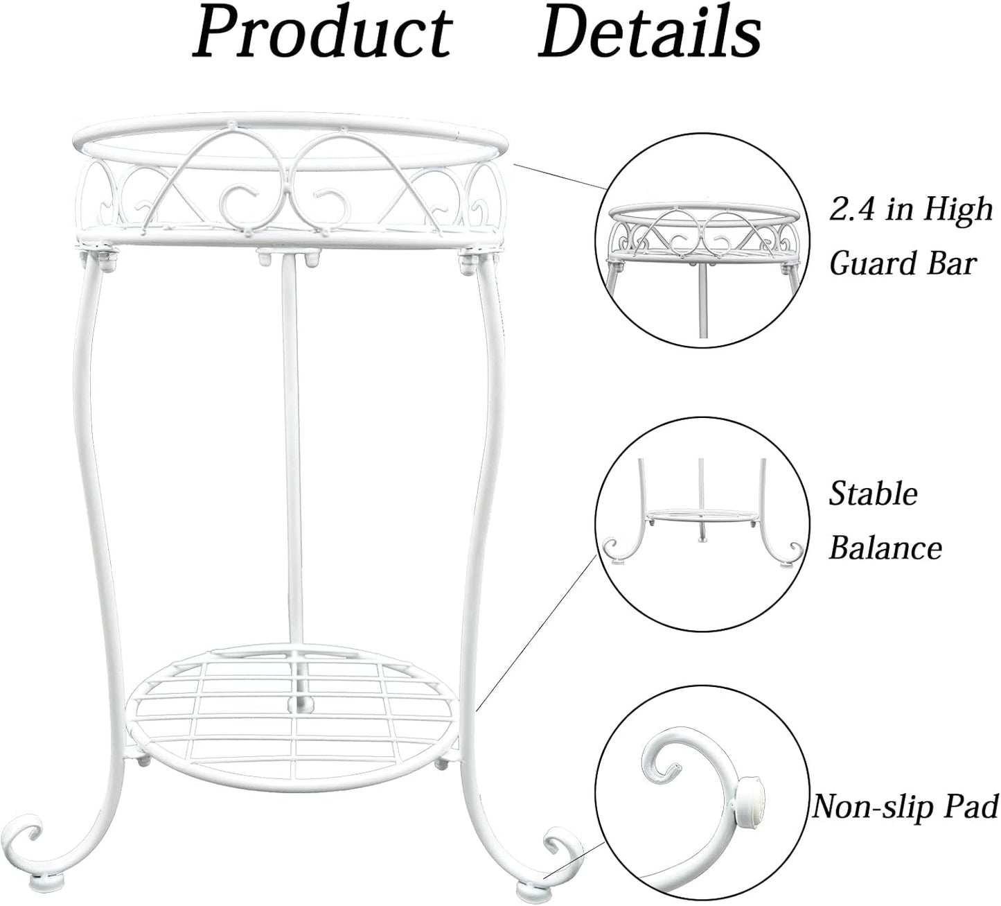White Metal Plant Stand, 18.5 inch Tall 2 Tier Potted Holder Rack, Hea