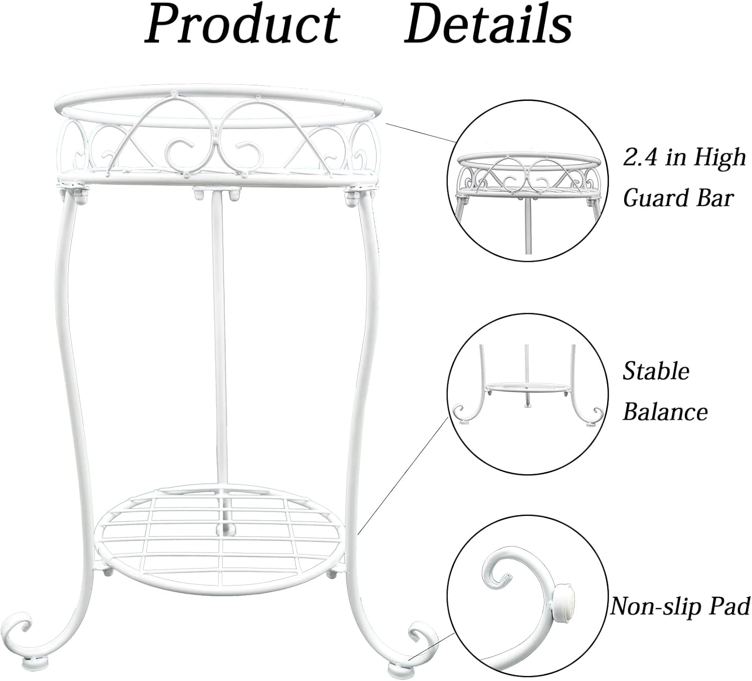 White Metal Plant Stand, 18.5 inch Tall 2 Tier Potted Holder Rack, Hea