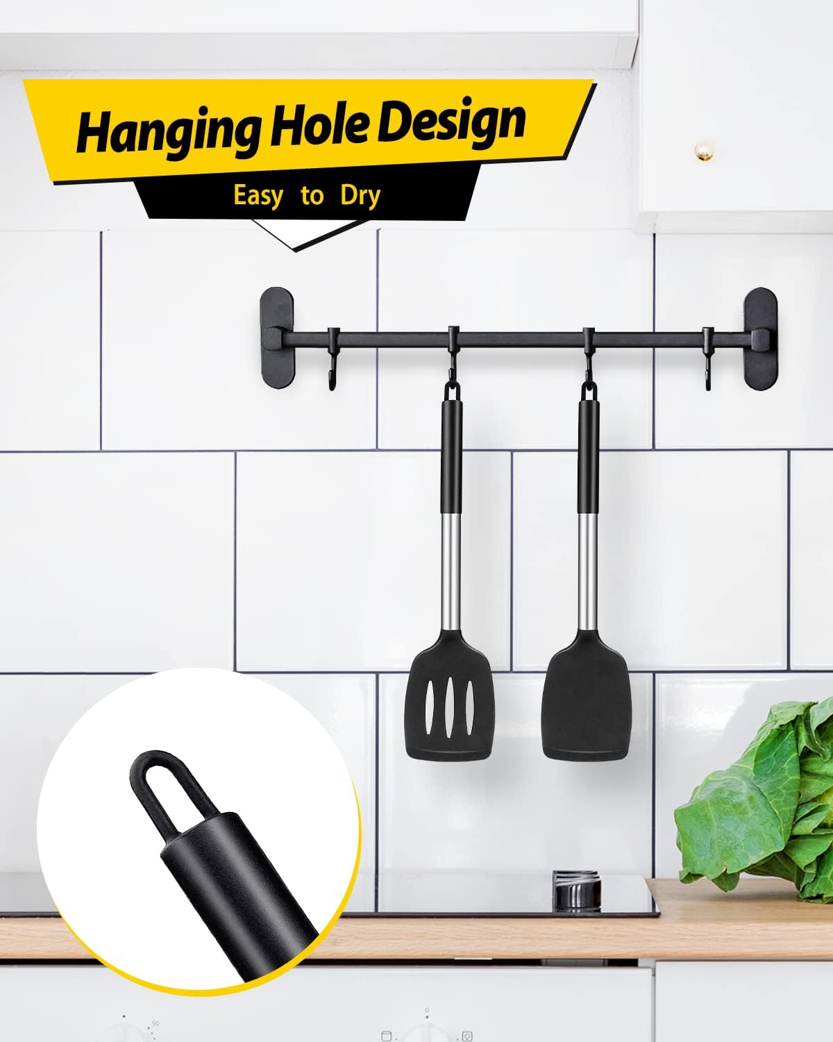 Pack of 2 Silicone Solid Turner, Non Stick Slotted Kitchen Spatulas, H