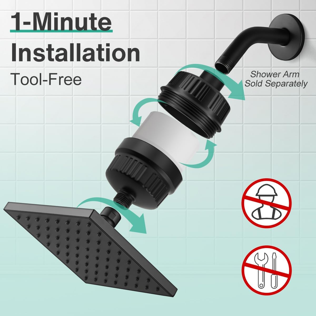 Cobbe High Pressure Filtered Shower Head Combo, Rain Shower Head with 20 Stage Shower Head Filter for Hard Water - Adjustable Replacement Remove Chlorine and Harmful Substances, Matte Black