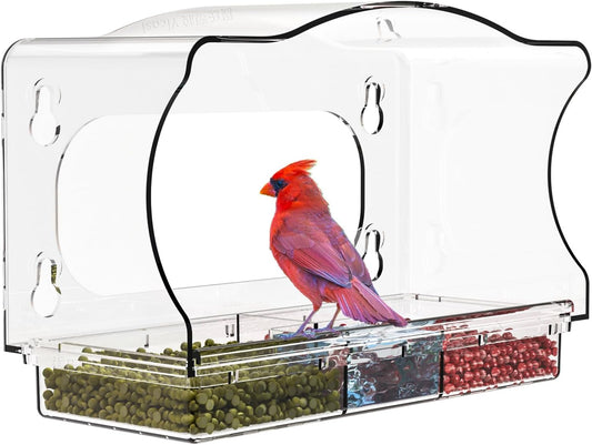 Window Mount Bird Feeder, Clear Acrylic with Suction Cups, Anti-Slip Design, No Punching Required, Outdoor Wild Seed and Water Humming Feeders,a Watching Gift,Garden Decor (Rectangle)