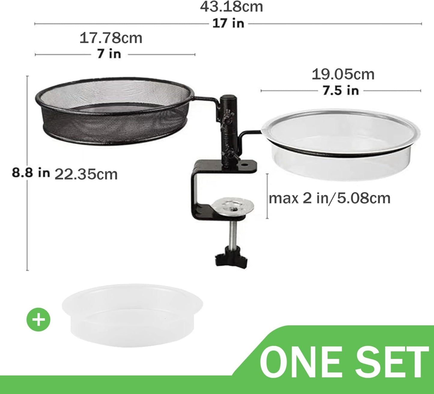 Deck Bird Feeder Balcony Bird Feeder, 360° Rotatable 2-Layer Deck Bird Feeder, Heavy Duty Metal Fence Bird Feeder, Detachable Bird Bath and Feeder for Max 2 Inch Railing