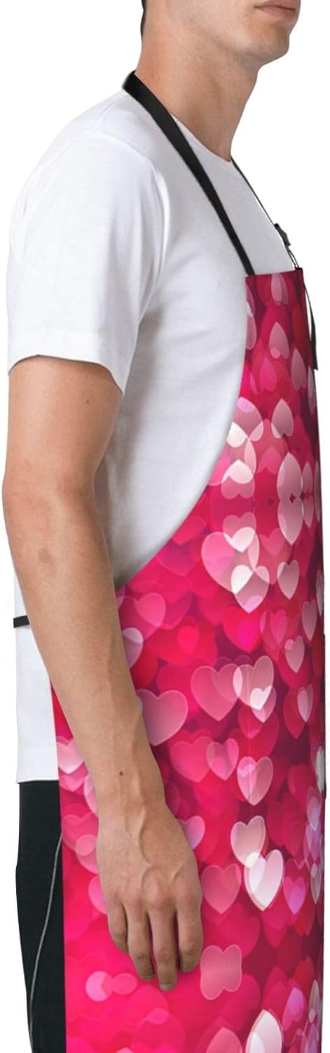 Valentine's Day Love Heart Print 28x33 In Adult Kitchen Apron with Poc