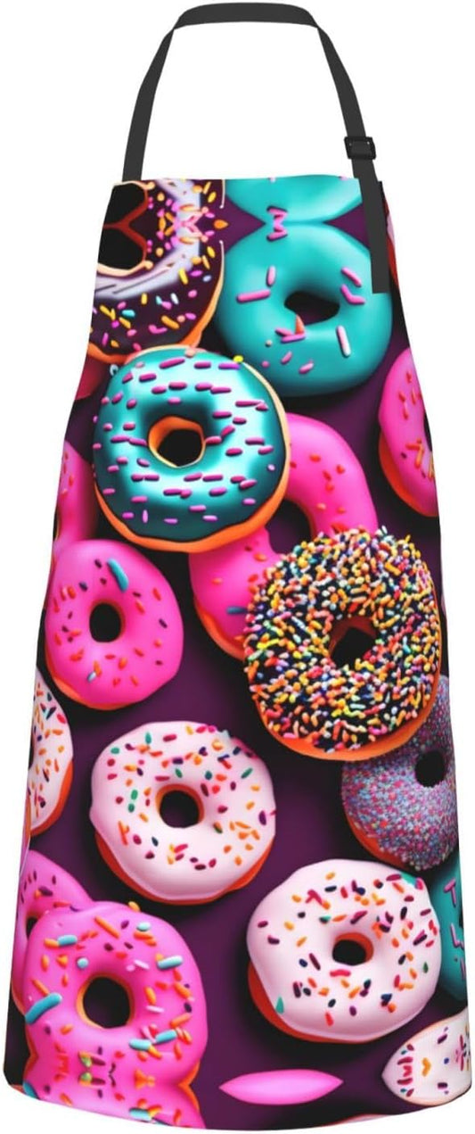 Donut print Waterproof apron with pocket adjustable cooking apron for adult kitchen bibs to bake