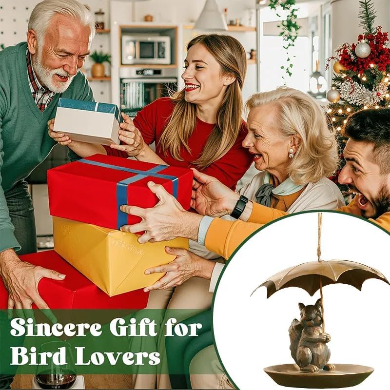 2025 New Animal Bird Feeder with Umbrella, Cute Squirrel/Cat/Dog Handheld Umbrella Design Bird Feeder, Outdoor Hanging Metal Hummingbird Feeder, Garden Yard Decoration, Gifts for Seniors (Dog)