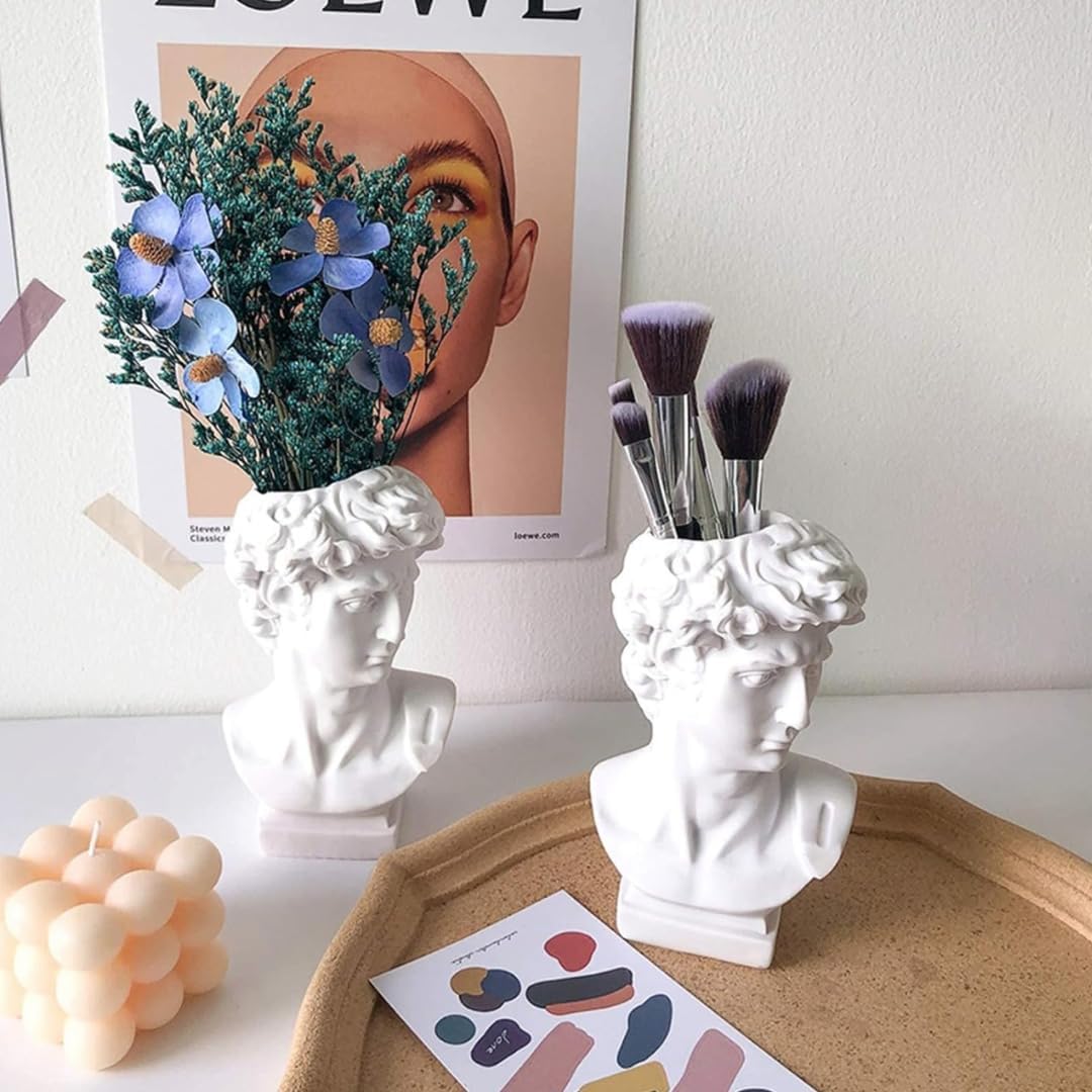 David Head Plant Pot Flower Vase Roman Style Face Planter for Garden Home Office Decorative Bust Statue Planter Modern Decor (Medium)