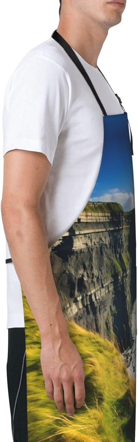 Ireland Outdoors County Clare The Cliffs print Waterproof chef's apron with pocket apron for kitchen cooking baking barbecue and gardening