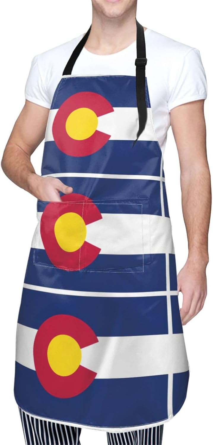 Colorado state flag print Waterproof chef's apron with pocket apron for kitchen cooking baking barbecue and gardening