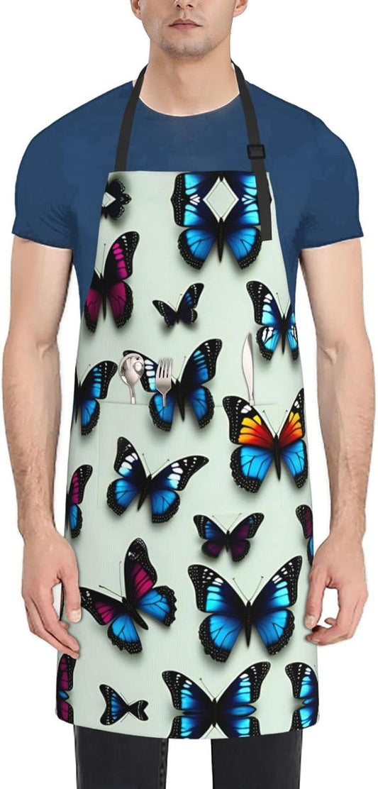 Butterfly and cello print Waterproof apron with pocket adjustable cooking apron for adult kitchen bibs to bake