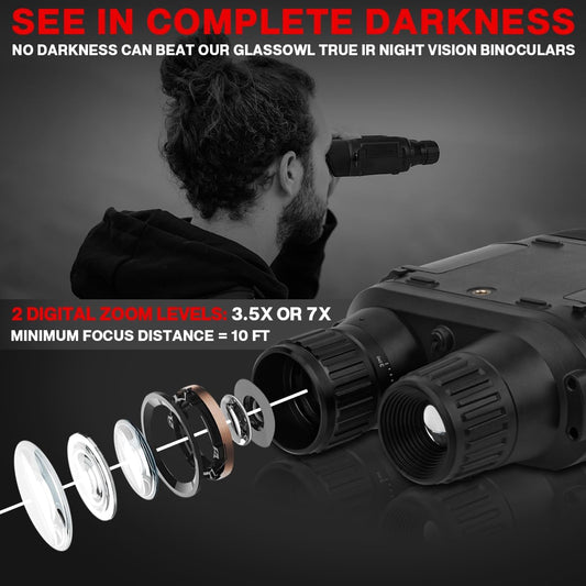 Pro Night Vision Binoculars, Digital Infrared, 4" Screen, 2X Zoom, Essential Outdoor Deer Hunting Accessories, Tactical Gear, Security Goggles, 32GB Card, Multifunction Card Reader, Case