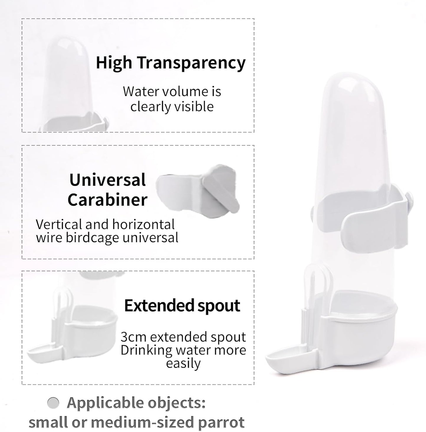Bird Feeder Automatic Bird Water Dispenser Set for Cage No Mess Parakeet Cage Water Dispenser PP Material, 200ml/6.8fl oz (2PCS)