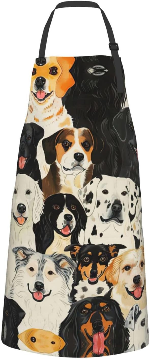 Dogs pattern Print Laundry apron 28x33 In Waterproof Kitchen Apron with Pockets for Cooking Baking