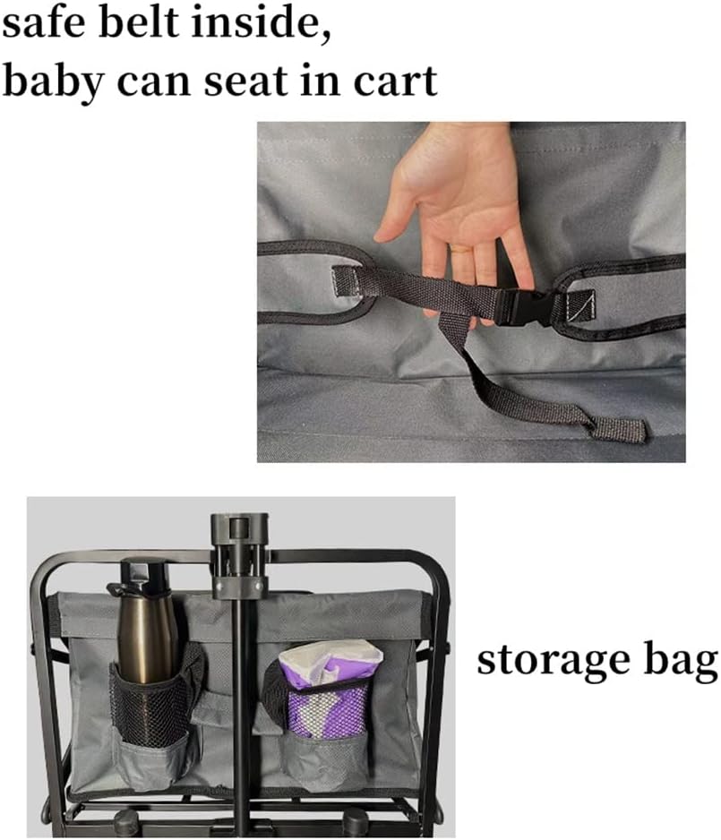 JSEIAJB Camping Cart 120L Large Capacity Folding Adjustable Trolley Portable Shopping Pushcart Outdoor Picnic Beach Wagon(E)